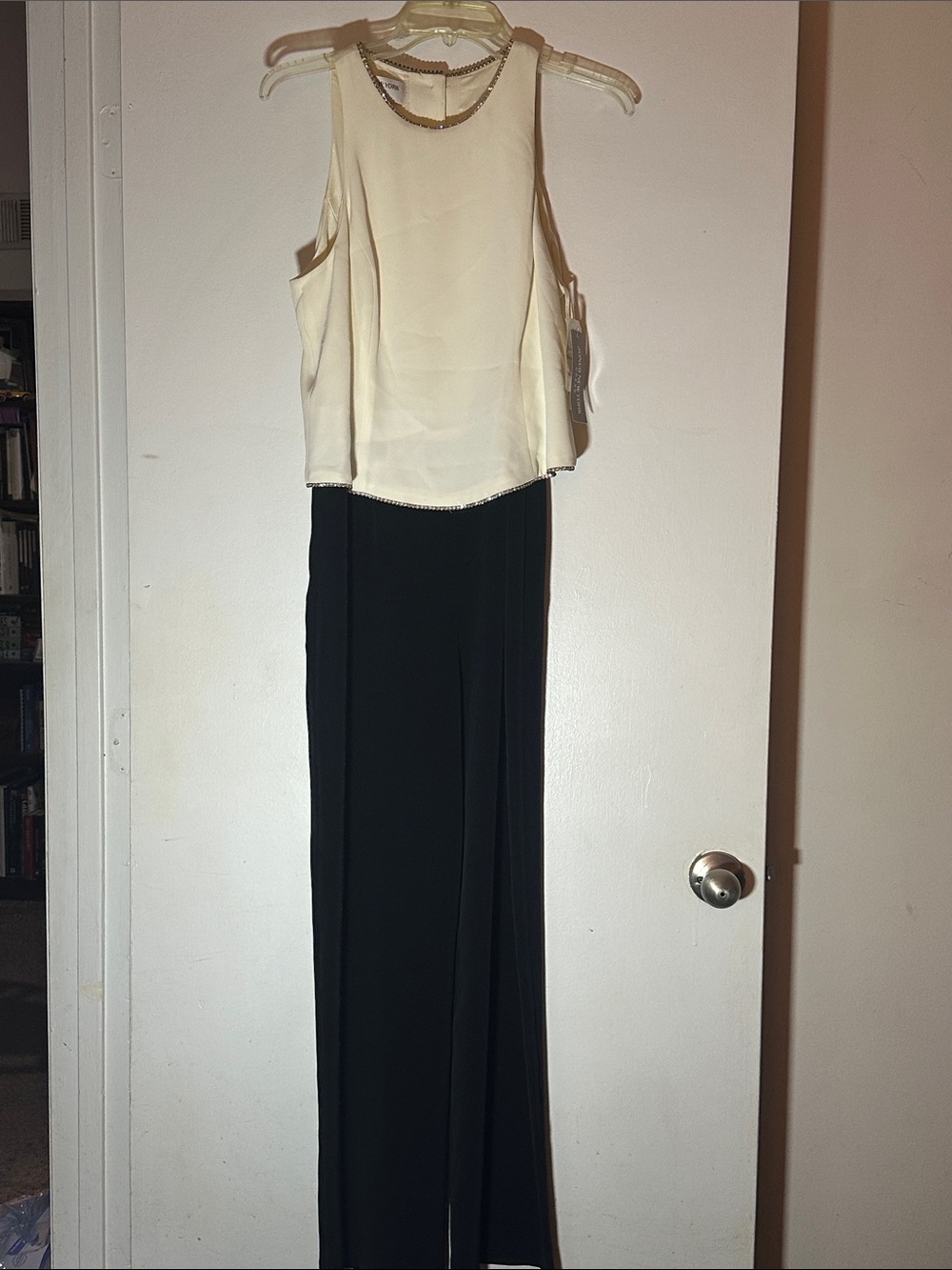 Vintage Jones New York NWT Rhinestone Black Ivory Formal Jumpsuit Sz 10